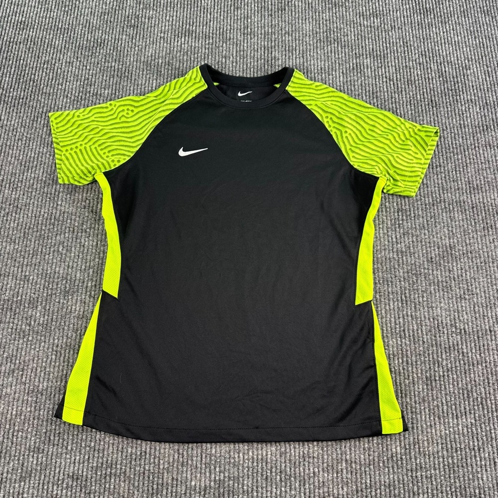 Nike Dri-FIT Shirt Womens Large Black Volt Green Soccer Training Athletic Top